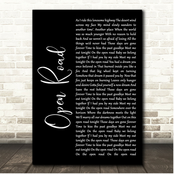 John Cafferty Open Road Black Script Song Lyric Print