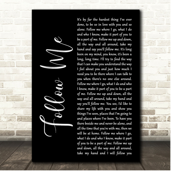 John Denver Follow Me Black Script Song Lyric Print