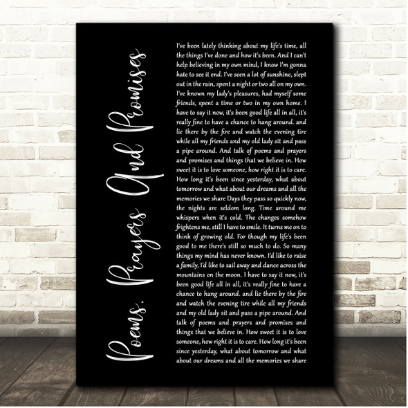 John Denver Poems, Prayers And Promises Black Script Song Lyric Print