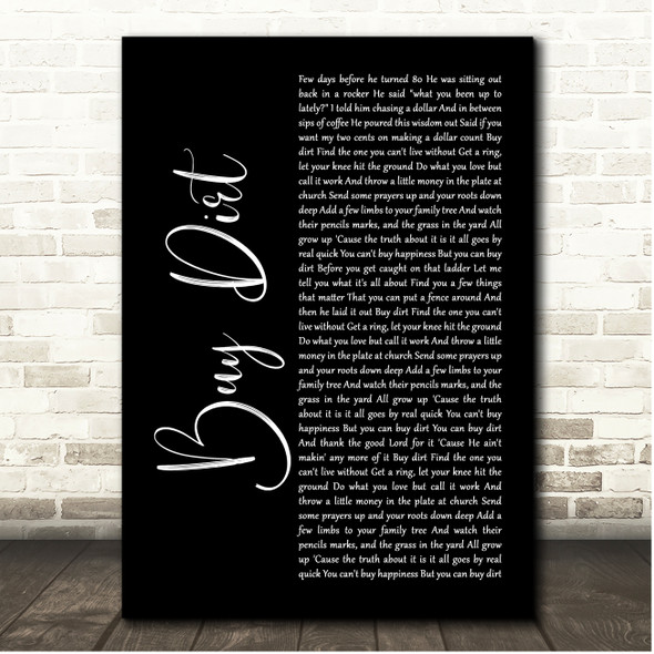 Jordan Davis Buy Dirt Black Script Song Lyric Print
