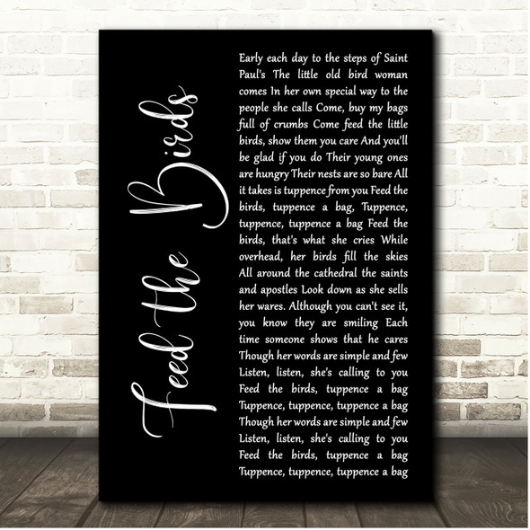 Julie Andrews Mary Poppins Feed the Birds Black Script Song Lyric Print