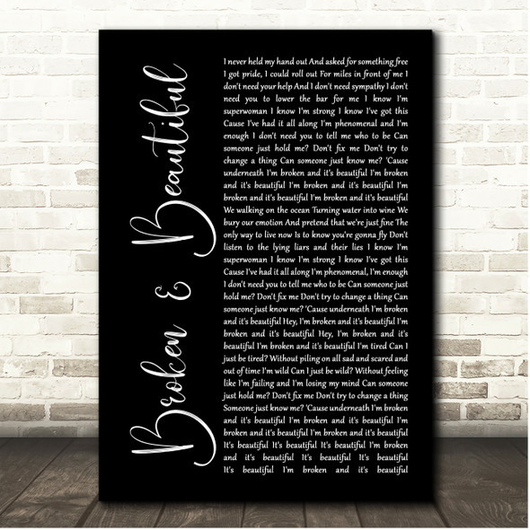 Kelly Clarkson Broken & Beautiful Black Script Song Lyric Print