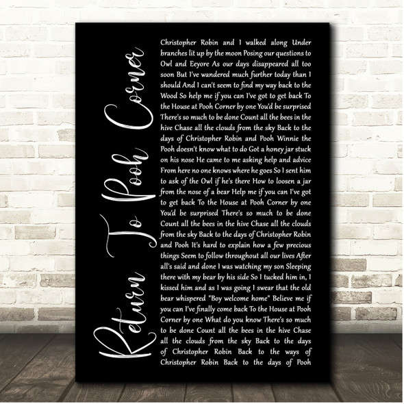 Kenny Loggins Return To Pooh Corner Black Script Song Lyric Print