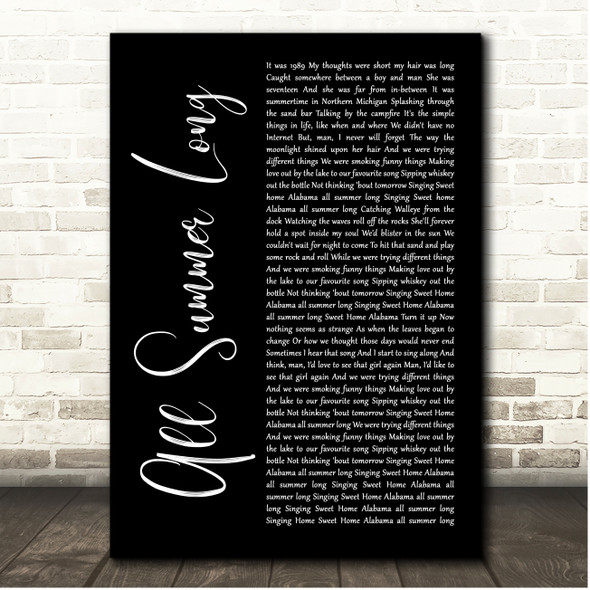 Kid Rock All Summer Long Black Script Song Lyric Print
