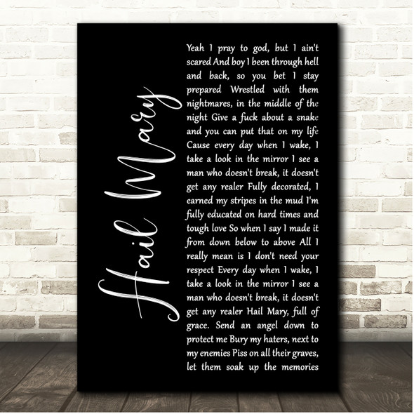 Lionheart Hail Mary Black Script Song Lyric Print