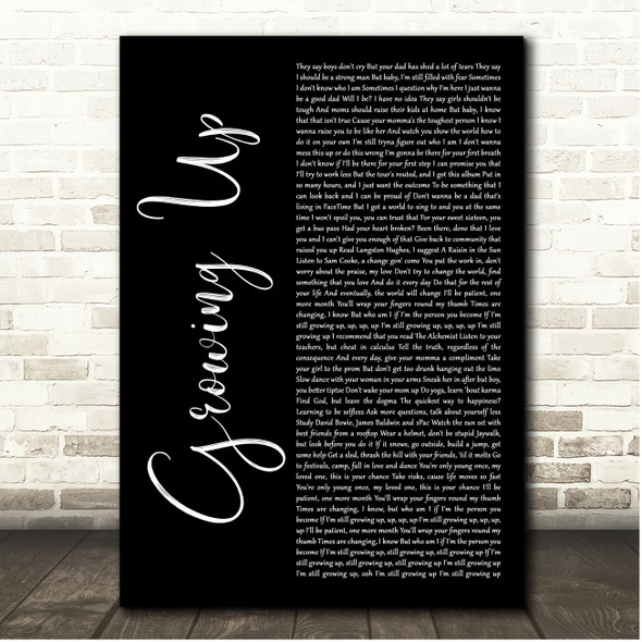 Macklemore & Ryan Lewis Growing Up Black Script Song Lyric Print