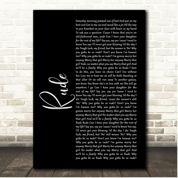 MAGIC! Rude Black Script Song Lyric Print