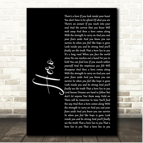Mariah Carey Hero Black Script Song Lyric Print