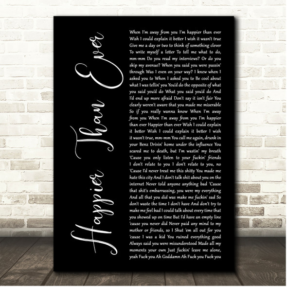Billie Eilish Happier Than Ever Black Script Song Lyric Print