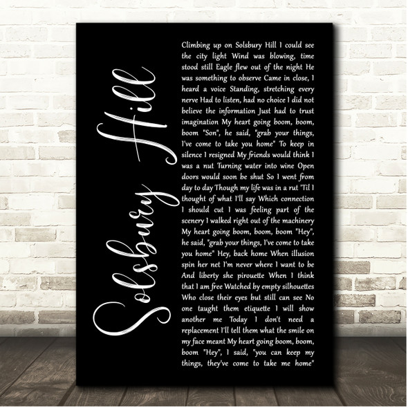 Peter Gabriel Solsbury Hill Black Script Song Lyric Print