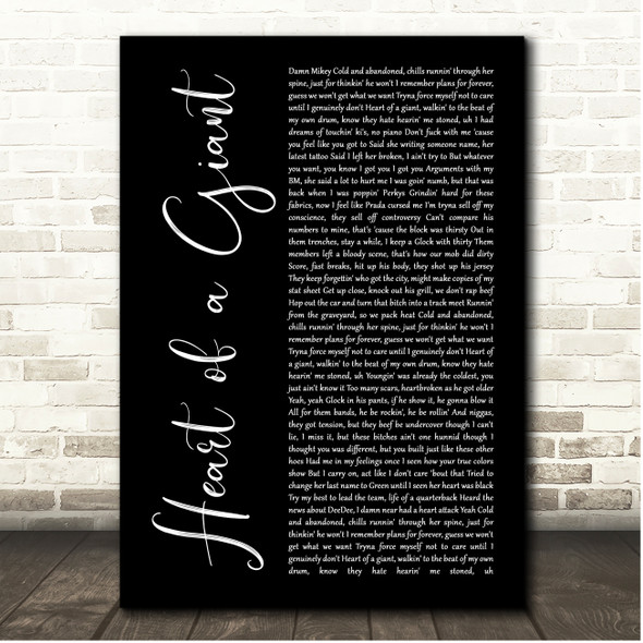Polo G Heart of a Giant Black Script Song Lyric Print