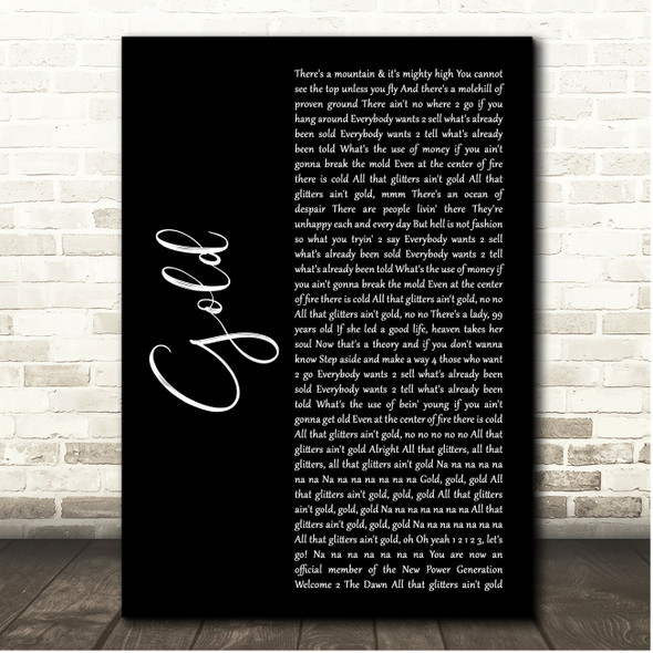 Prince Gold Black Script Song Lyric Print