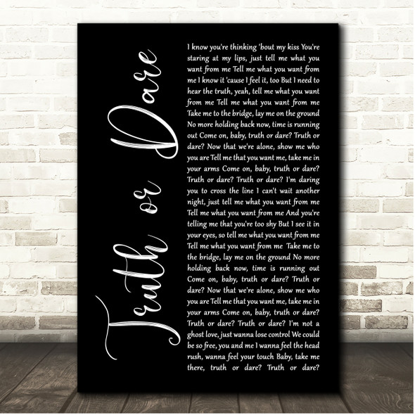 R3HAB Truth or Dare Black Script Song Lyric Print