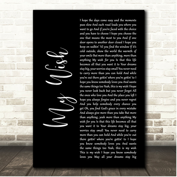 Rascal Flatts My Wish Black Script Song Lyric Print