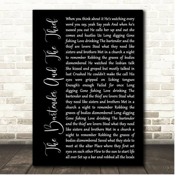 Stereophonics The Bartender And The Thief Black Script Song Lyric Print