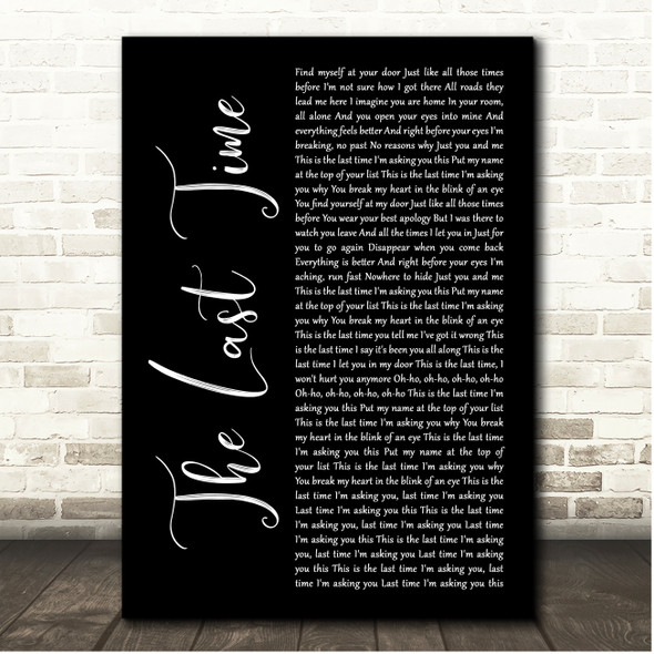 Taylor Swift The Last Time Black Script Song Lyric Print