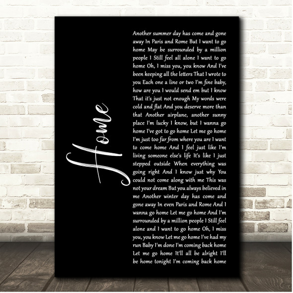 Blake Shelton Home Black Script Song Lyric Print