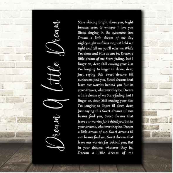 The Beautiful South Dream A Little Dream Black Script Song Lyric Print