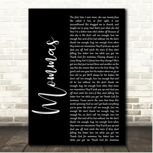 The Swon Brothers Mommas Black Script Song Lyric Print
