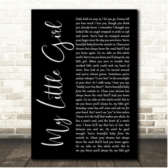 Tim McGraw My Little Girl Black Script Song Lyric Print