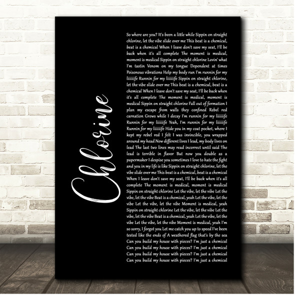 Twenty One Pilots Chlorine Black Script Song Lyric Print