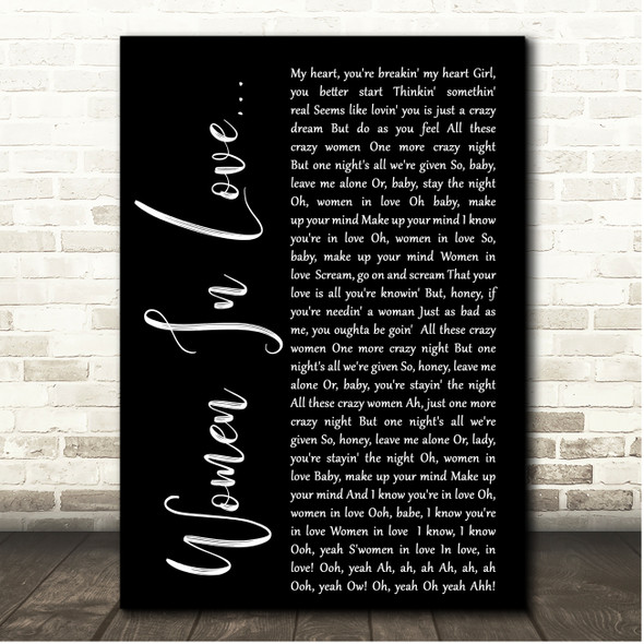 Van Halen Women In Love Black Script Song Lyric Print
