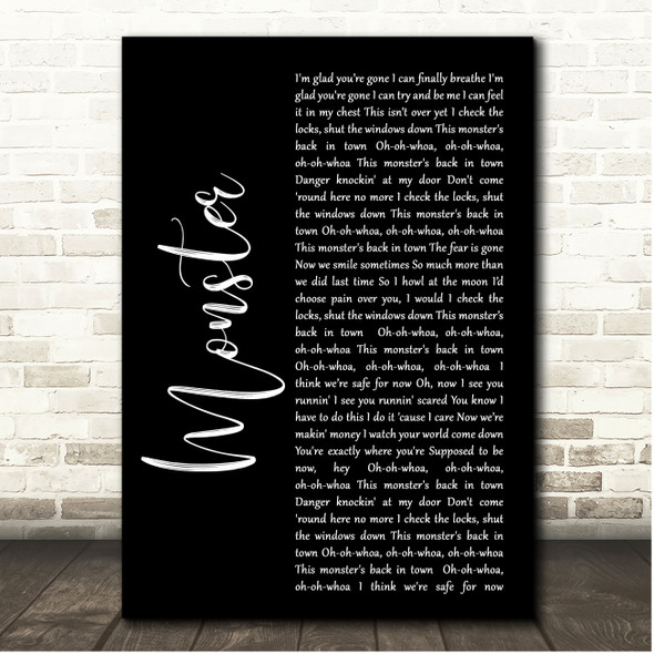 Walking On Cars Monster Black Script Song Lyric Print