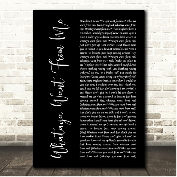 Adam Lambert Whataya Want From Me Black Script Song Lyric Print