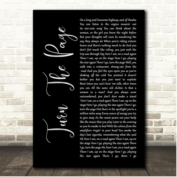 Bob Seger Turn The Page Black Script Song Lyric Print