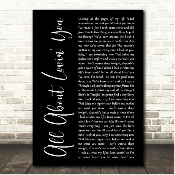 Bon Jovi All About Lovin' You Black Script Song Lyric Print
