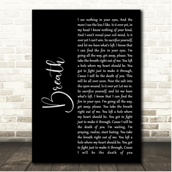 Breaking Benjamin Breath Black Script Song Lyric Print