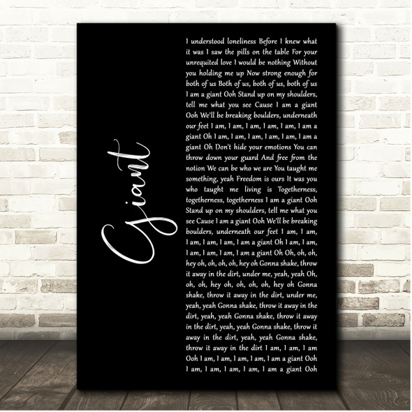 Calvin Harris & Rag'n'Bone Man Giant Black Script Song Lyric Print