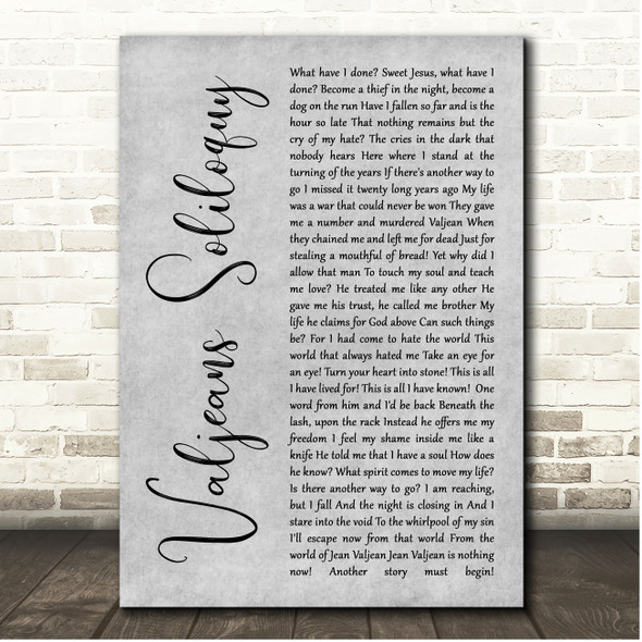 Claude-Michel Schönberg What Have I Done (Valjeans Soliloquy) Grey Rustic Script Song Lyric Print
