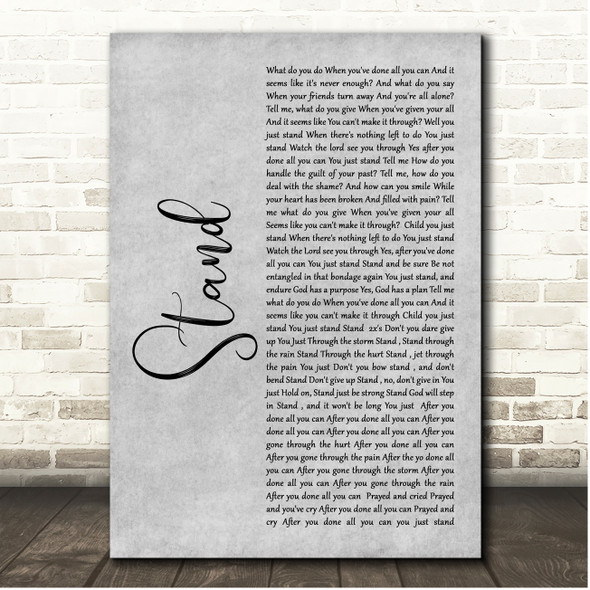 Donnie McClurkin Stand Grey Rustic Script Song Lyric Print