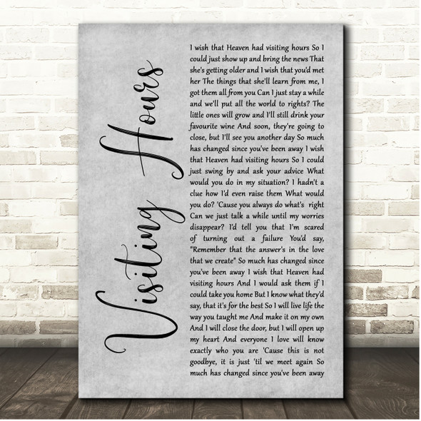 Ed Sheeran Visiting Hours Grey Rustic Script Song Lyric Print