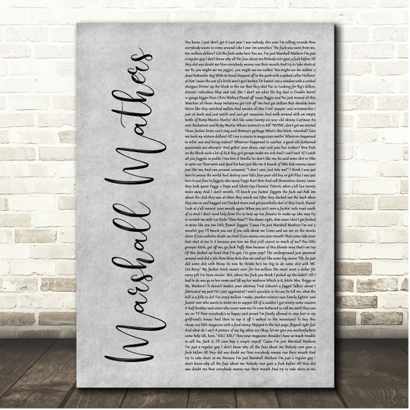 Eminem Marshall Mathers Grey Rustic Script Song Lyric Print
