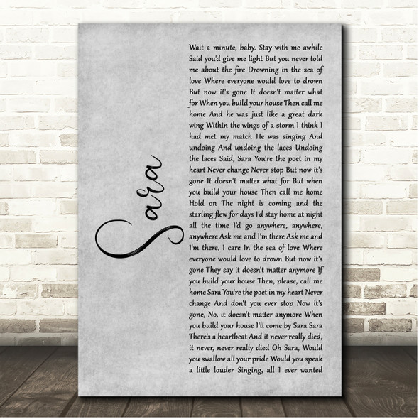 Fleetwood Mac Sara Grey Rustic Script Song Lyric Print