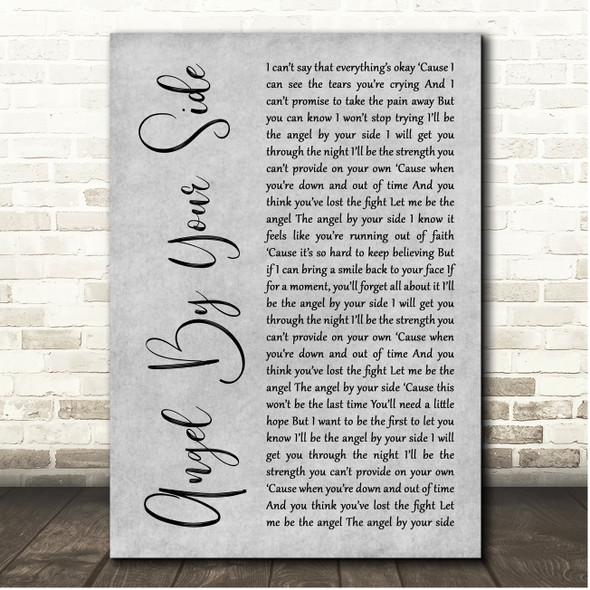 Francesca Battistelli Angel By Your Side Grey Rustic Script Song Lyric Print