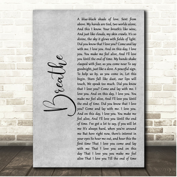 Angels & Airwaves Breathe Grey Rustic Script Song Lyric Print
