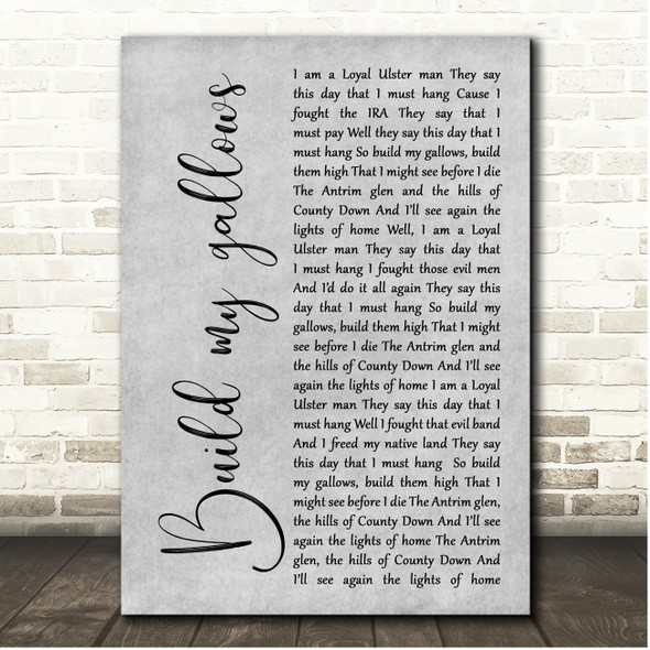 Glasgow Rangers Build my gallows Grey Rustic Script Song Lyric Print