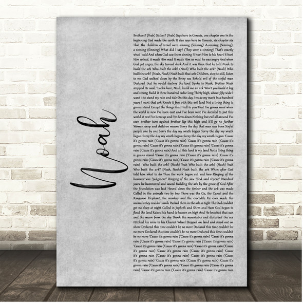 Harry Belafonte Noah Grey Rustic Script Song Lyric Print