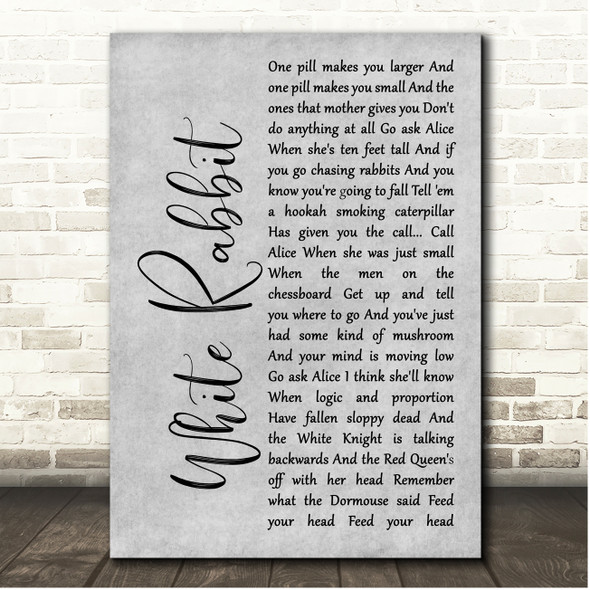 Jefferson Airplane White Rabbit Grey Rustic Script Song Lyric Print