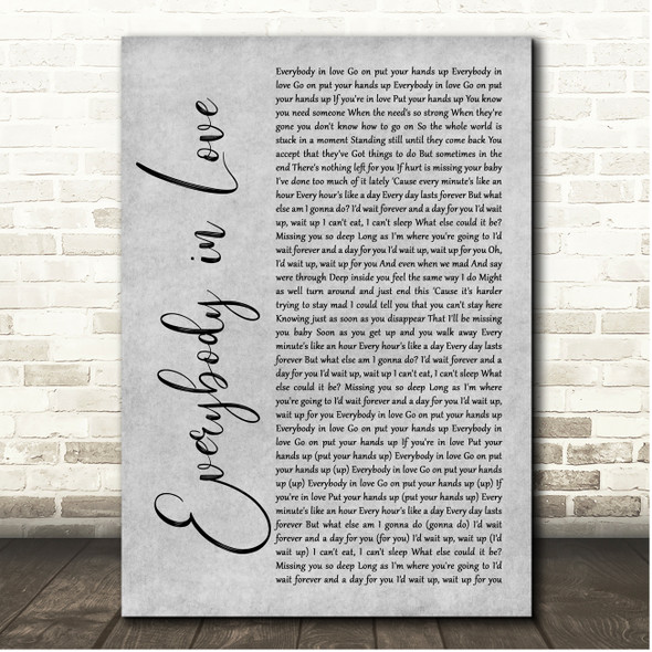 JLS Everybody in Love Grey Rustic Script Song Lyric Print