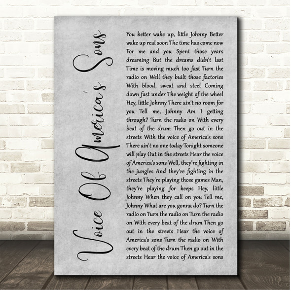 John Cafferty & The Beaver Brown Band Voice Of America's Sons Grey Rustic Script Song Lyric Print