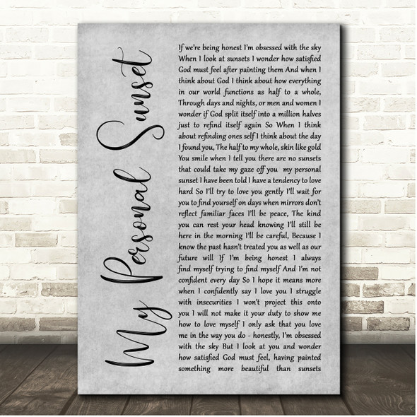 Miles Carter My Personal Sunset Grey Rustic Script Song Lyric Print