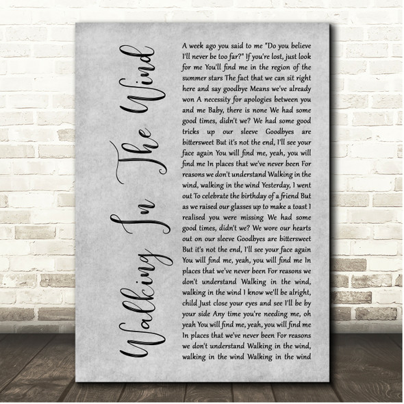 One Direction Walking In The Wind Grey Rustic Script Song Lyric Print