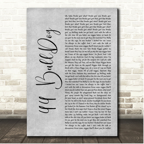 Pop Smoke 44 BullDog Grey Rustic Script Song Lyric Print