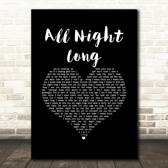 Rainbow All Night Long Black Heart Song Lyric Music Art Print