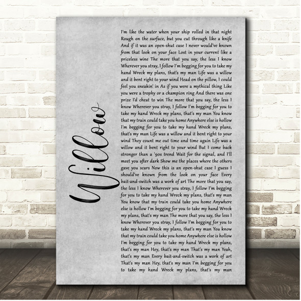 Taylor Swift Willow Grey Rustic Script Song Lyric Print