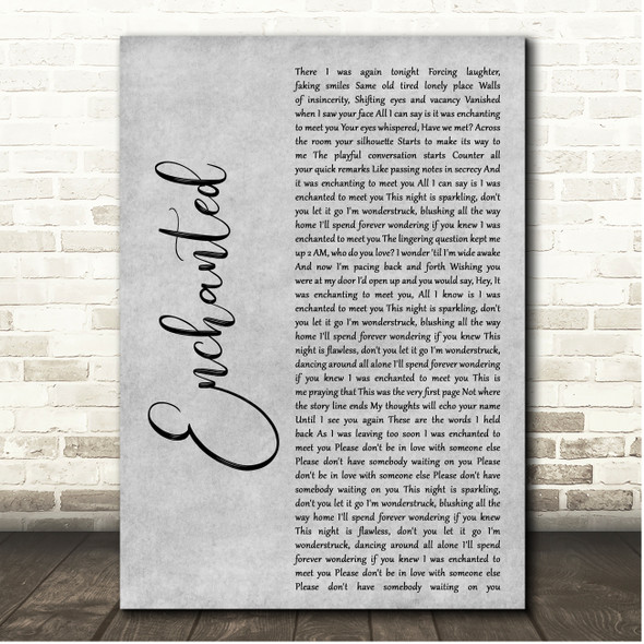 Taylor Swift Enchanted Grey Rustic Script Song Lyric Print